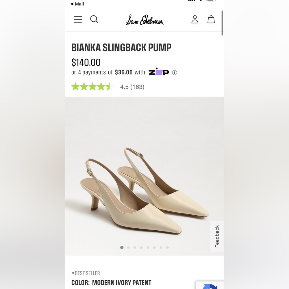 Bianka Slingback Pump - Ivory Patent Leather (Sam Edelman)